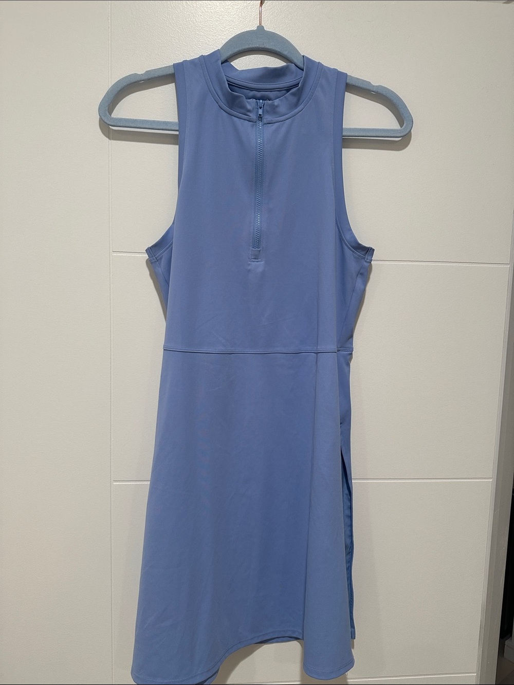 Sleek Sleeveless Zip-Front Blue Athletic Women's Dress